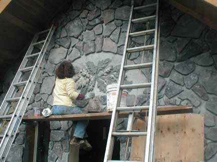sk is knee deep in concrete projects, concrete masonry, diy, flooring, how to, painting, I carved oak leaves from a dense foam covered each of them with cement and green stucco I cemented them in place