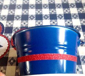 diy patriotic picnic bucket for dressing up your table storage, crafts, patriotic decor ideas, seasonal holiday decor, I used the tape to make red and white striped