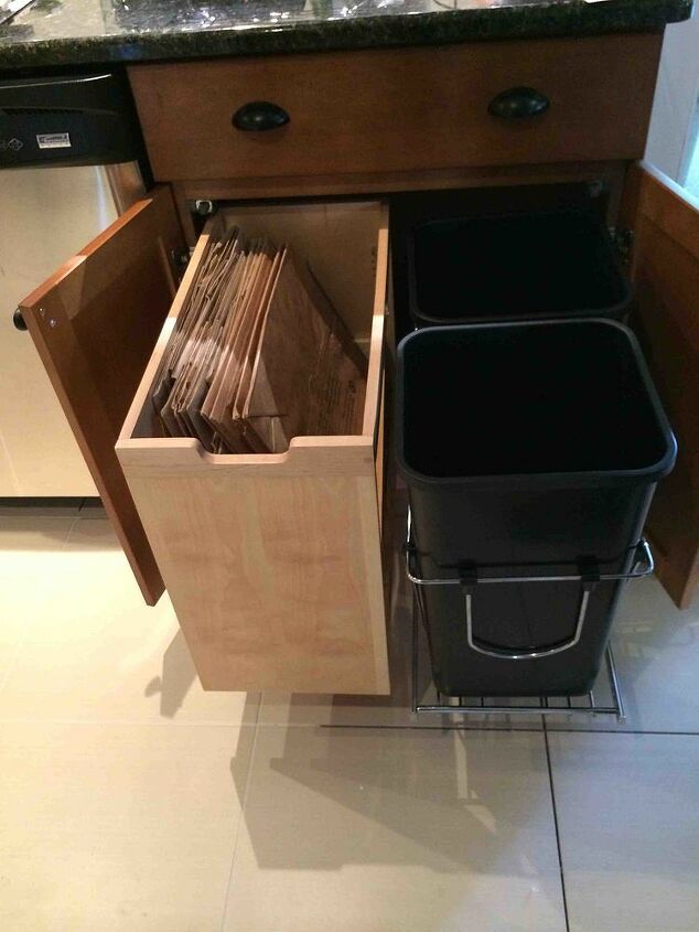 organizing accessories for kitchen, kitchen design, organizing, Recycle bins and storage area for bags