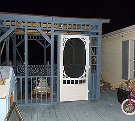updated and transformed deck to oasis of serenity, decks, diy, how to, outdoor living, porches, woodworking projects, oh how we anxiously anticipated the hanging of the door which I guarded with my life and slept with it by my bed until the appropriate hanging day yep its my dream screen door