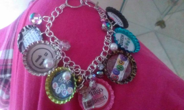 create personalized gifts using bottlecaps, crafts, repurposing upcycling, Bingo bracelet i made for a friend