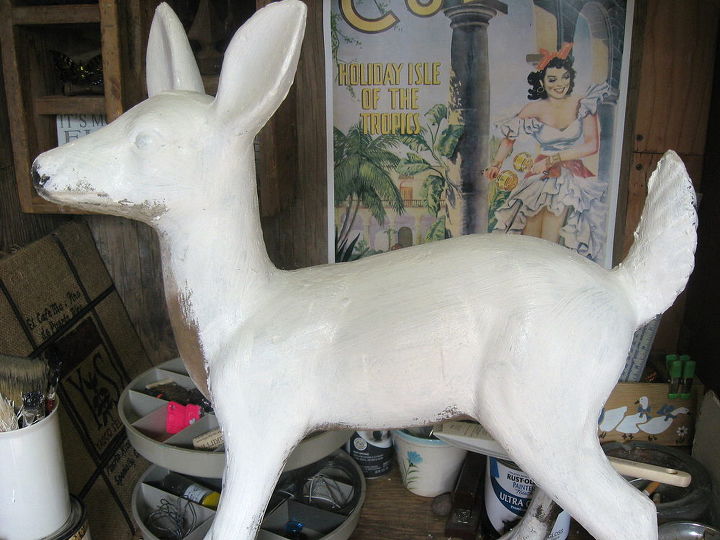 old worn out garden deer, crafts, painting, repurposing upcycling, plaster filled and guesso