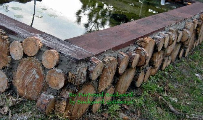 re purposed backyard, gardening, repurposing upcycling, Log covered raised water feature