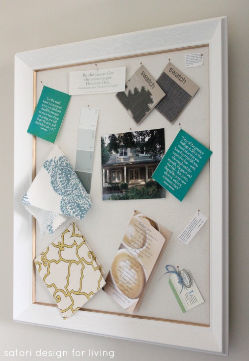 diy white and gold office pinboard, crafts, Pin up your favorite inspiration pieces including quotes photos fabrics paint swatches etc