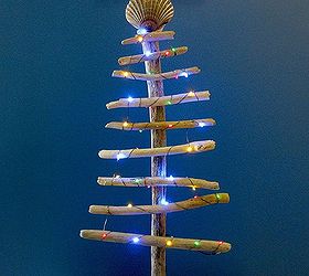 small alternative christmas trees with a sea theme, seasonal holiday d cor, My small driftwood Christmas tree This year I decked it out with Martha Stewart s colorful mini LED lights