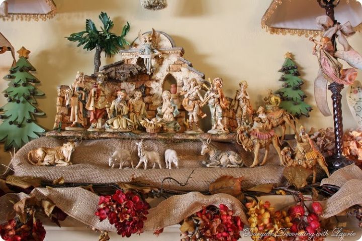christmas d cor on the mantel, christmas decorations, seasonal holiday decor, Our Fontanini Nativity set is the centerpiece of our Christmas mantel