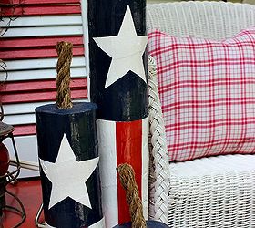 diy wooden firecrackers and our summer front porch, crafts, outdoor living, patriotic decor ideas, seasonal holiday decor, Easy to make Wooden Firecrackers