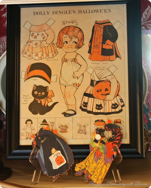 a few of the halloween decorations in our family room, halloween decorations, seasonal holiday d cor, A vintage Dolly Dingle paper doll page