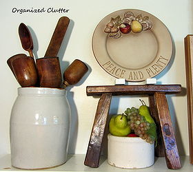 an early fall mantel coconut oil treatment on vintage wood, repurposing upcycling, seasonal holiday d cor, A bouquet of vintage wooden utensils in a crock All treated with coconut oil