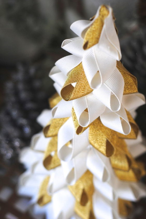 easy ribbon trees, christmas decorations, crafts, seasonal holiday decor, I didn t do anything fancy at the top but you could attach a star or small ornament if you wish