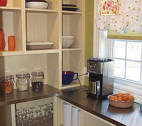 pantry renovation, cleaning tips, closet, storage ideas, Finished The stainless counters mirror my kitchen counters and I had my custom cabinet color eggnog matched at Home Depot to tie the two spaces together