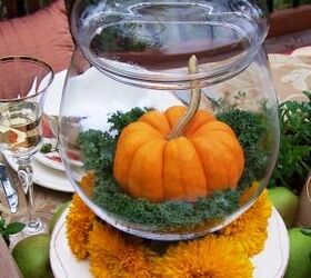 autumn tablescape, seasonal holiday decor, Miniature pumpkins is elegant glass vessel an easy display with great visual appeal