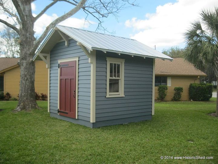 10 x10 craftsman shed, outdoor living, The shed has a 5 V crimp metal roof and a single MIssion style double hung window