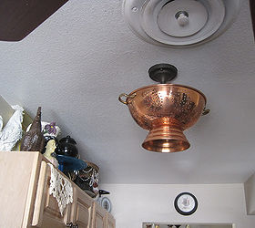 copper and giggles my new unique kitchen light, kitchen design, lighting, repurposing upcycling, punch a hole in the bottom stick it up under the ceiling fixture steady holding