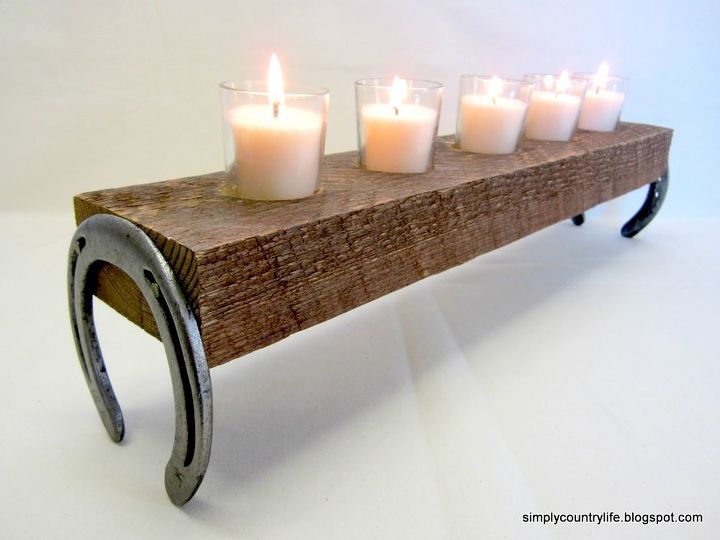 repurpose horseshoes and wood into a rustic country candle holder, crafts, repurposing upcycling