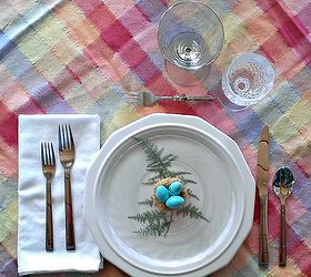 easy easter table setting decoration, easter decorations, seasonal holiday d cor, Final table setting with the eggs in the nest