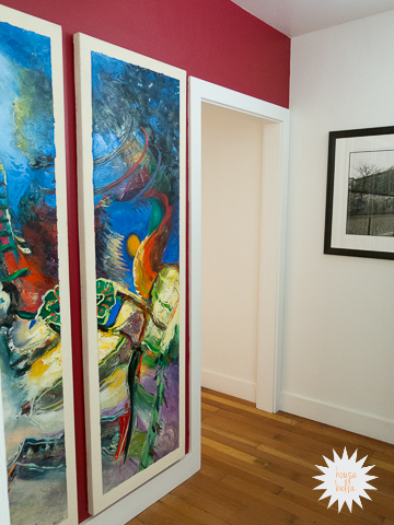 turning an art gallery into a vibrant office space, craft rooms, home decor, home office, The wood floor and colorful accent walls make for a playful but professional office