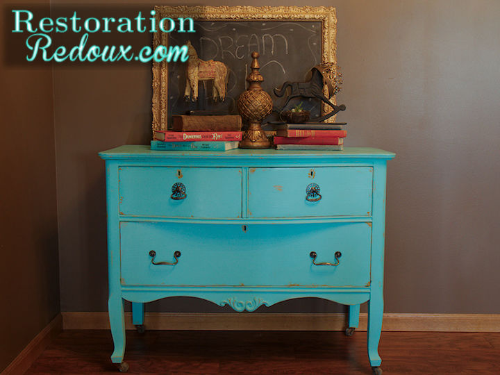 turquoise antique dresser, painted furniture