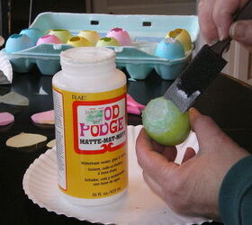 confetti filled real easter eggs, crafts, decoupage, easter decorations, seasonal holiday decor, I used Mod Podge to seal the tissue paper over the opening I picked up the pastel tissue at the dollar store I cut the tissue into circles and used 2 layers