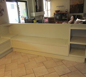 l shaped bench with under seat storage, painted furniture, storage ideas, woodworking projects