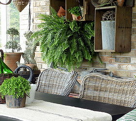 outdoor siesta time, outdoor living, patio, new crate display wall for plants ferns and vintage items