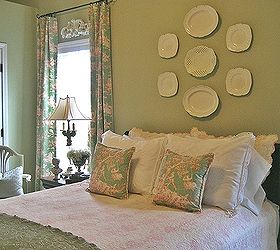 come in summer tour of my home, home decor, Soft pink and green toile in the master bedroom