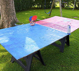 diy backyard games, outdoor living, painting, I tripped over the travel ping pong net that the kids use on the dining room table on rainy days while cleaning up when it hit me Take the game OUTSIDE