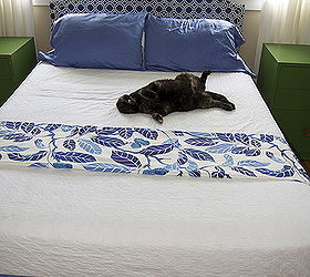 diy fabric headboard, bedroom ideas, crafts, home decor, AJ enjoying her new bed