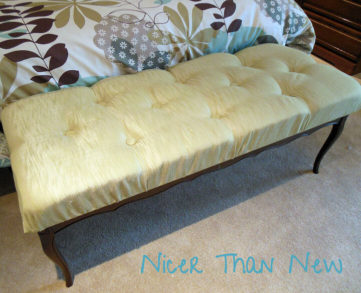coffee table to tufted bench tutorial, diy, how to, painted furniture, reupholster, My bench after