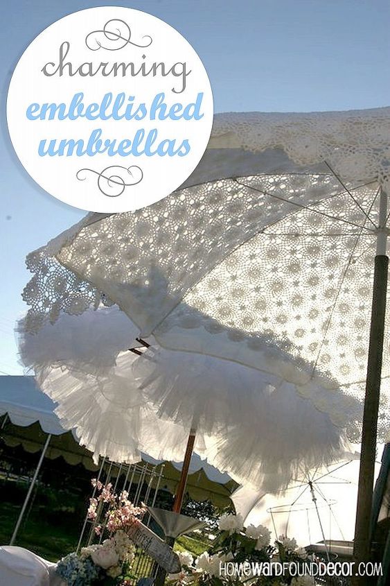 charming embellished umbrellas, crafts, outdoor living, I used everyday materials to embellish patio umbrellas for a whole new look