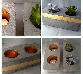 concrete and gold tea light votive and planter, concrete masonry, crafts, diy, matching pair