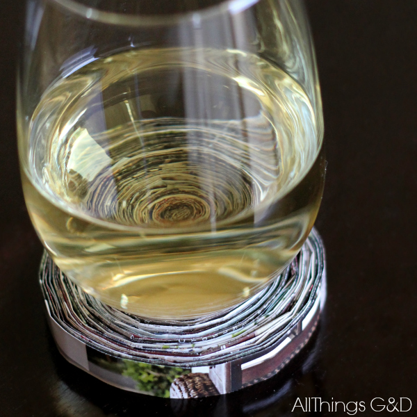 magazine coasters made from a pottery barn catalog, crafts, repurposing upcycling