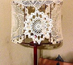 doily lamp shade, crafts, lighting, Used doilies I didn t have enough of the ones I liked so I stole them from my Mom s house Well she said she didn t want them to much moving when dusty