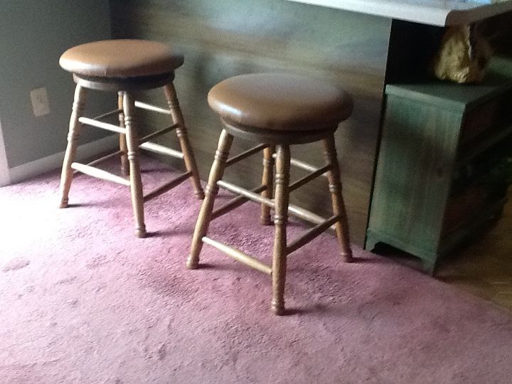 down sized bar stools, painted furniture, repurposing upcycling, reupholster, woodworking projects, New stools are less cumbersome