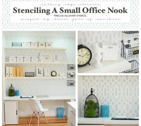 stenciling an office nook, craft rooms, home decor, home office, painting, wall decor, Cutting Edge Stencils shares a stenciled office nook idea featuring our Trellis Allover stencil pattern in a minty hue
