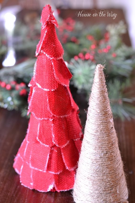 diy set of 5 cone christmas trees, christmas decorations, crafts, seasonal holiday decor, Wrapped twine around the cone gives a simple look