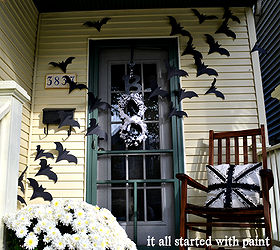 bats on the door decor for halloween, crafts, doors, halloween decorations, seasonal holiday decor, Bats flying cross the door Halloween decoration