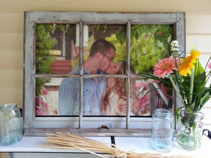 vintage farmhouse window can be used for a fun picture frame, home decor, repurposing upcycling, An enlarged photo makes this vintage farmhouse window pane even more interesting