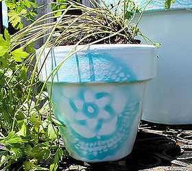 painted lace pots, crafts, gardening, painting