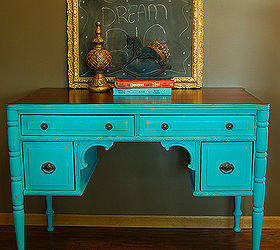 vintage turquoise chalkpainted desk, chalk paint, painted furniture, repurposing upcycling