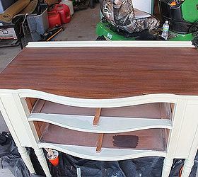 come on over and see the reveal of my sister buffet makeover diy furniturerevival, top stained and waiting for poly