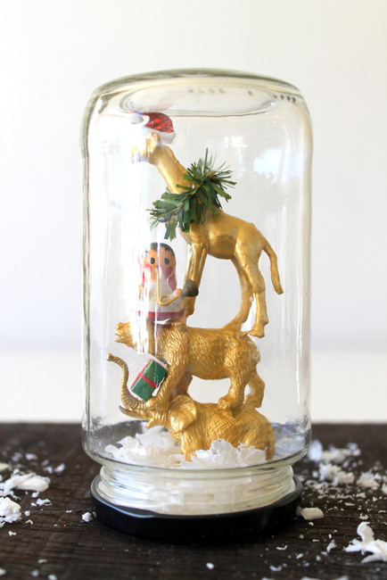 holiday animal snow globe, christmas decorations, seasonal holiday decor, Use craft paint to paint your plastic animals gold or any color of your choice