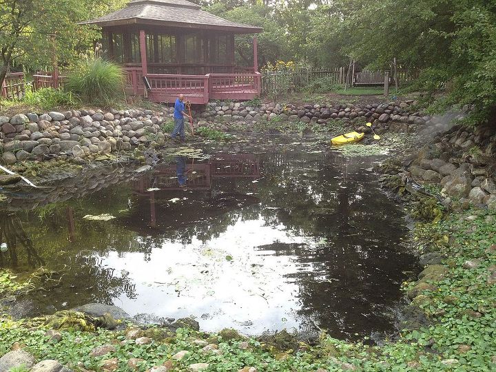 pond clean outs pond service pond renovations by gem ponds serving chicago il and, cleaning tips, home maintenance repairs, ponds water features, Large pond clean out in suburban Chicago last year 1st time cleaned in 7 years