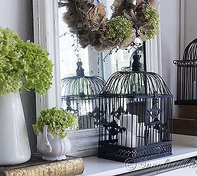 fall mantel decoration, seasonal holiday d cor, wreaths, Bird cages flowers a mirror with a wreath and vintage books see here the ingredients of my Fall mantel