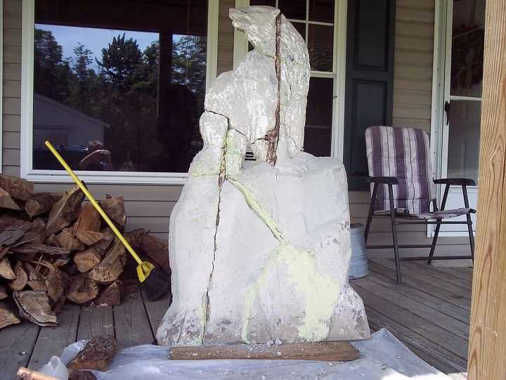 restoring a 65 year old cement statue, crafts, diy, how to, HE IS UP AND ALIVE AGAIN So many cracks and holes A big job ahead