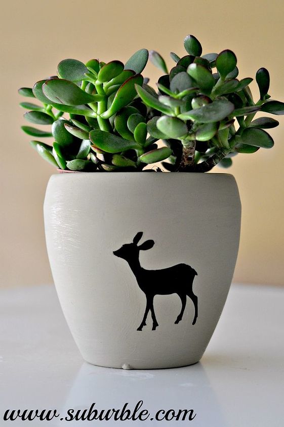 buck and doe flower pots, crafts, flowers, gardening, painting, succulents, Doesn t this little jade succulent fit the doe perfectly