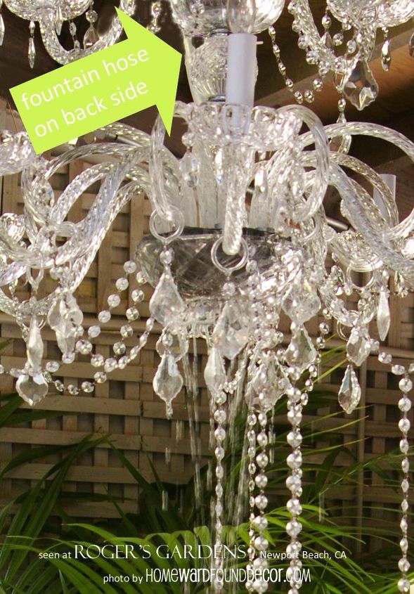 making a splash with a chandelier fountain, lighting, repurposing upcycling, One of the best upcycle ideas I have ever seen idea credit Roger s Gardens Newport Beach CA