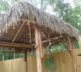 diy outdoor tiki hut using repurposed materials, Another view of ceiling and roof of tiki hut
