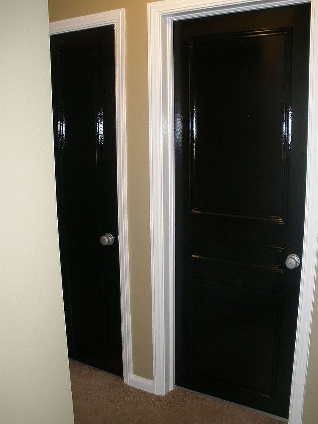 interior door transformation, doors, No more ugly brass hardware We used hammered silver