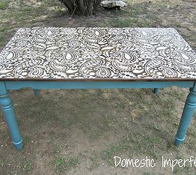 stenciled tables, Paisley table sand stencil stain seal